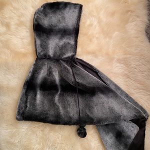 Bebe Faux Fur Hooded Caplet with PomPom Drawstring